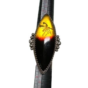 Xl sterling silver and amber mosquito fossil Ring 11 Jurassic park